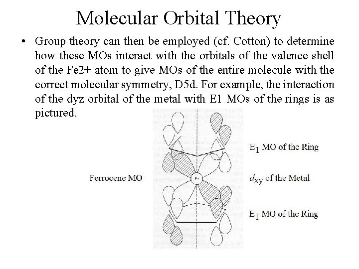 Molecular Orbital Theory • Group theory can then be employed (cf. Cotton) to determine