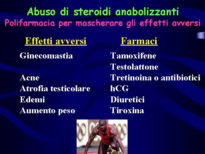 Abuso di steroidi anabolizzanti Polifarmacia per mascherare gli effetti avversi Effetti avversi Ginecomastia Acne