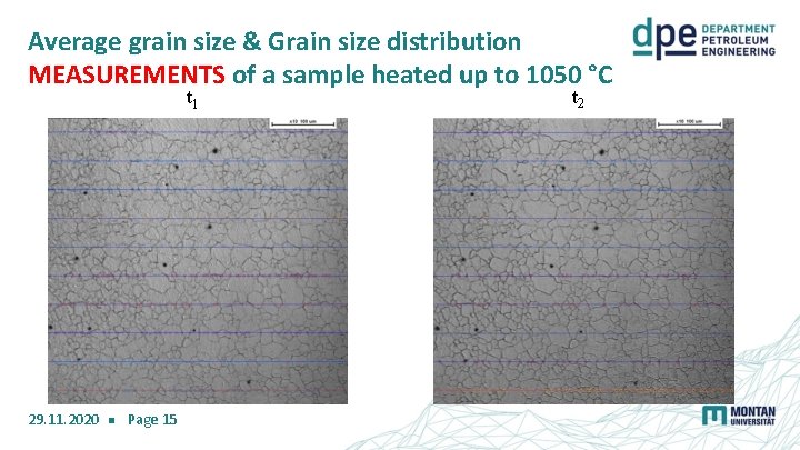 Average grain size & Grain size distribution MEASUREMENTS of a sample heated up to