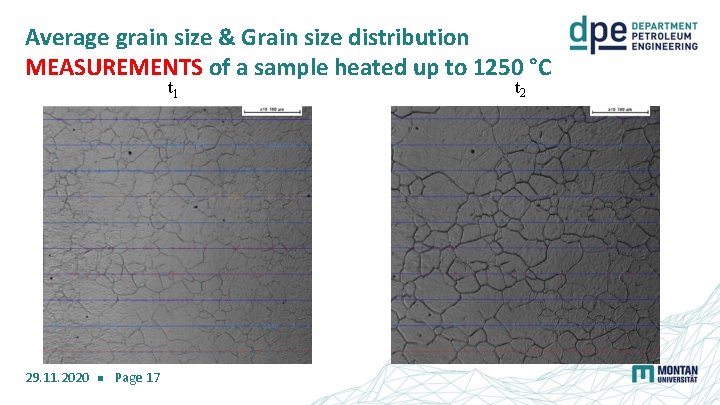 Average grain size & Grain size distribution MEASUREMENTS of a sample heated up to