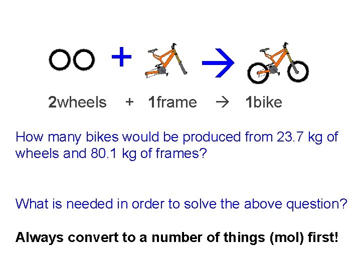+ 2 wheels + 1 frame 1 bike How many bikes would be produced