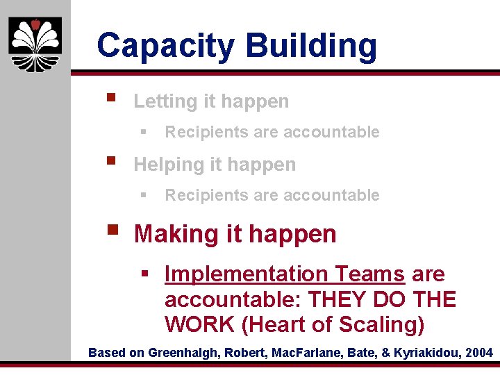 Capacity Building § Letting it happen § § Helping it happen § § Recipients Capacity Building § Letting it happen § § Helping it happen § § Recipients