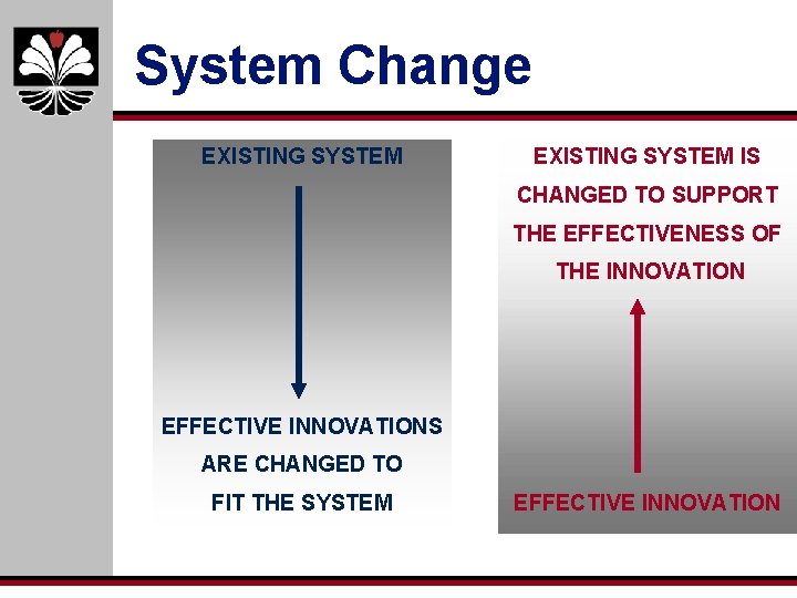 System Change EXISTING SYSTEM IS CHANGED TO SUPPORT THE EFFECTIVENESS OF THE INNOVATION EFFECTIVE