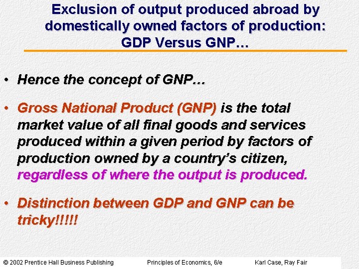 Exclusion of output produced abroad by domestically owned factors of production: GDP Versus GNP…