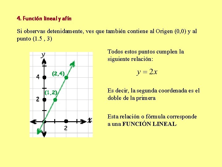 4. Función lineal y afín Es observas Si una recta que contiene, entre ves