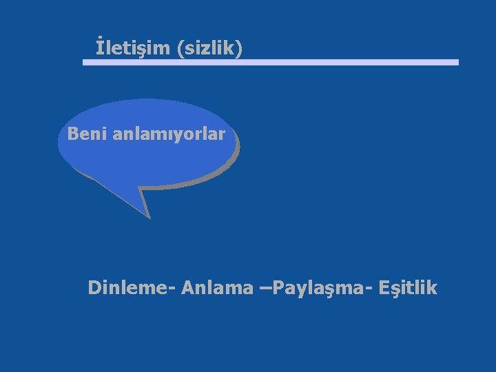 İletişim (sizlik) Beni anlamıyorlar Dinleme- Anlama –Paylaşma- Eşitlik 