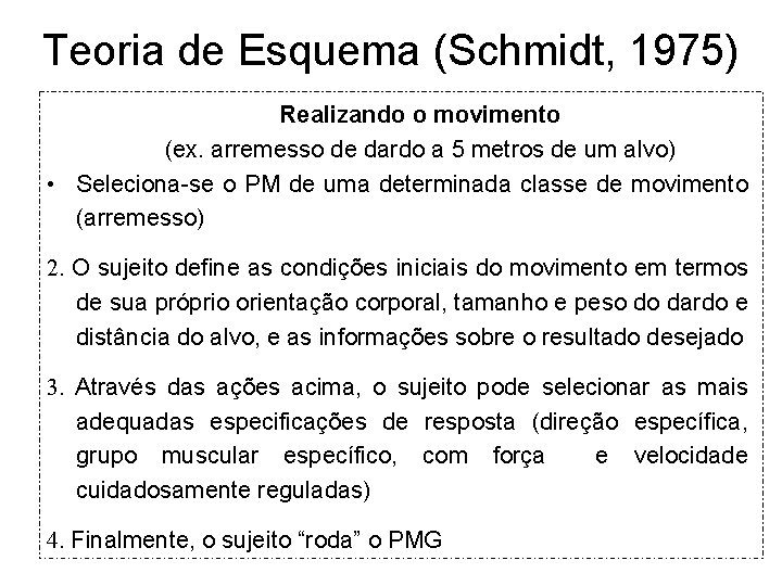 Teoria de Esquema (Schmidt, 1975) Realizando o movimento (ex. arremesso de dardo a 5