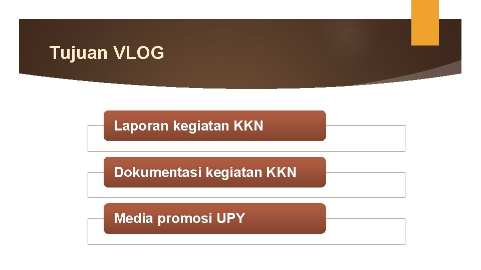 Tujuan VLOG Laporan kegiatan KKN Dokumentasi kegiatan KKN Media promosi UPY 