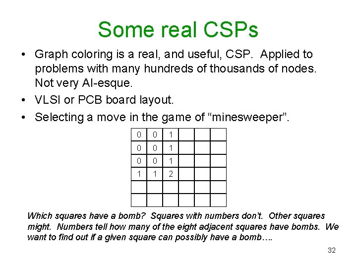 Some real CSPs • Graph coloring is a real, and useful, CSP. Applied to