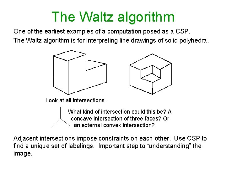 The Waltz algorithm One of the earliest examples of a computation posed as a