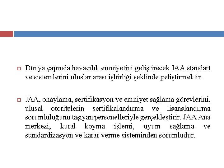  Dünya çapında havacılık emniyetini geliştirecek JAA standart ve sistemlerini uluslar arası işbirliği şeklinde