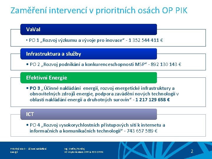 Zaměření intervencí v prioritních osách OP PIK Va. I • PO 1 „Rozvoj výzkumu