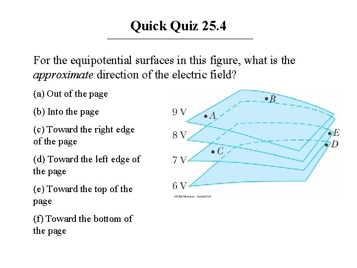 Quick Quiz 25. 4 For the equipotential surfaces in this figure, what is the