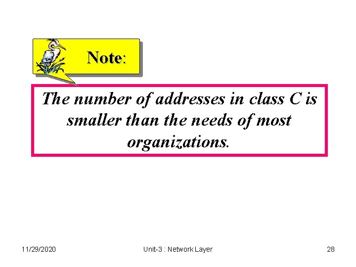 Note: The number of addresses in class C is smaller than the needs of