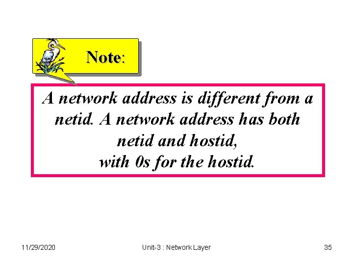 Note: A network address is different from a netid. A network address has both