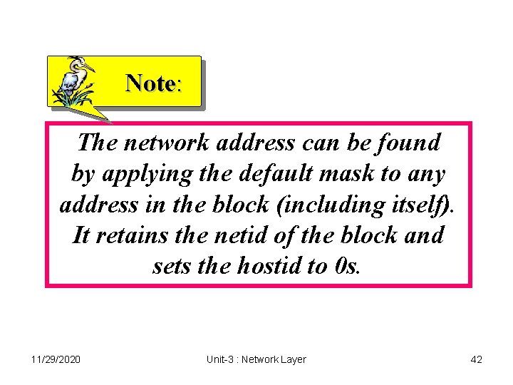 Note: The network address can be found by applying the default mask to any