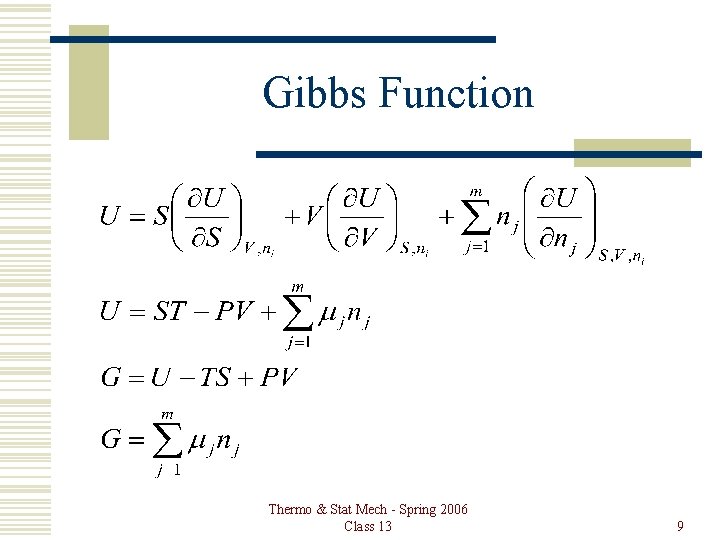 Gibbs Function Thermo & Stat Mech - Spring 2006 Class 13 9 