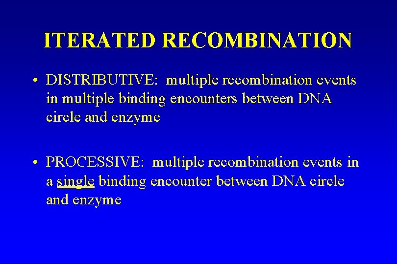 ITERATED RECOMBINATION • DISTRIBUTIVE: multiple recombination events in multiple binding encounters between DNA circle