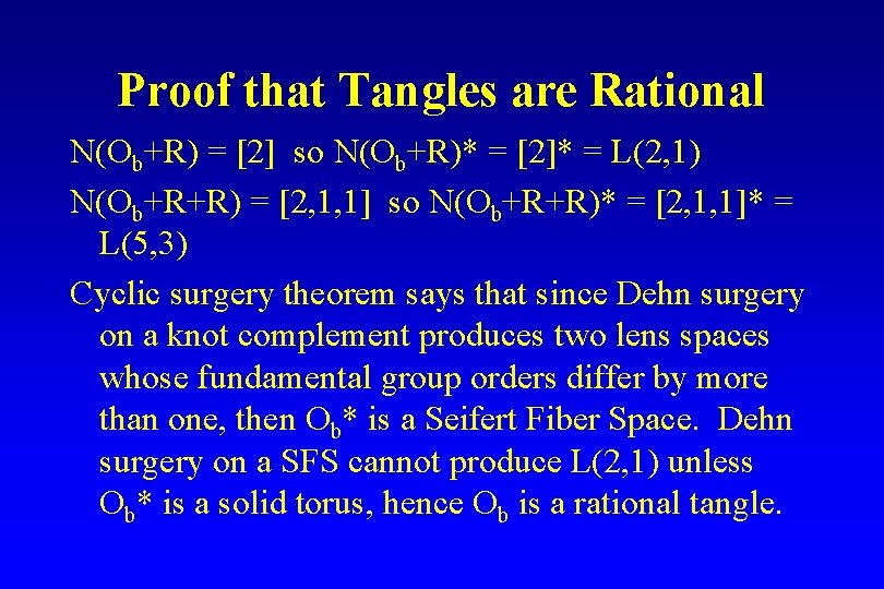Proof that Tangles are Rational N(Ob+R) = [2] so N(Ob+R)* = [2]* = L(2,