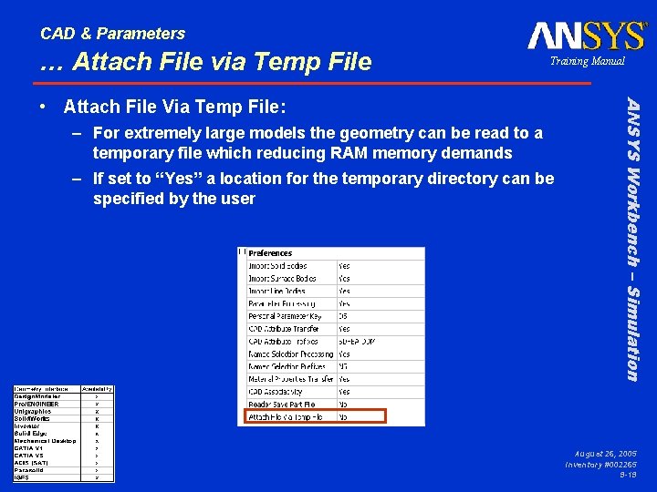 CAD & Parameters … Attach File via Temp File Training Manual – For extremely