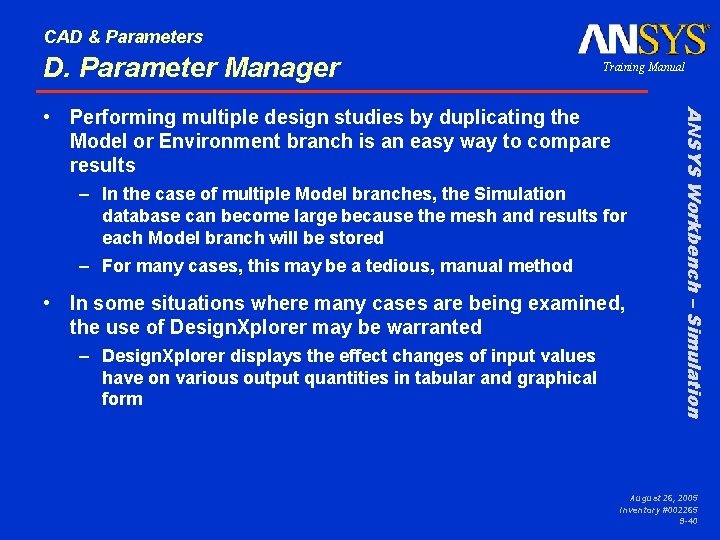 CAD & Parameters D. Parameter Manager Training Manual – In the case of multiple