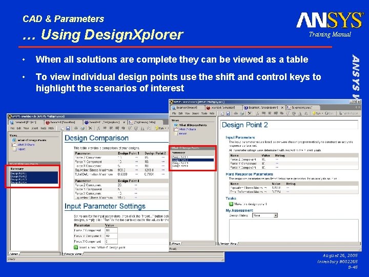 CAD & Parameters … Using Design. Xplorer Training Manual When all solutions are complete