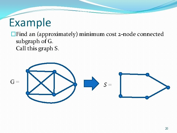 Example �Find an (approximately) minimum cost 2 -node connected subgraph of G. Call this