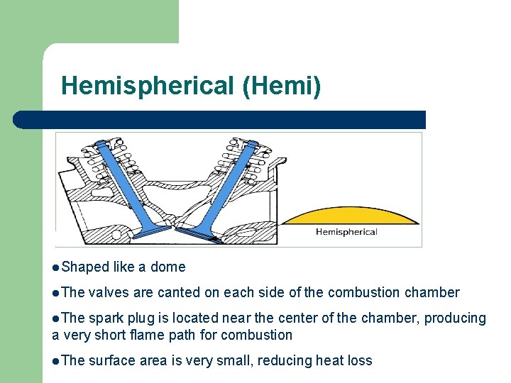 Hemispherical (Hemi) l. Shaped l. The like a dome valves are canted on each
