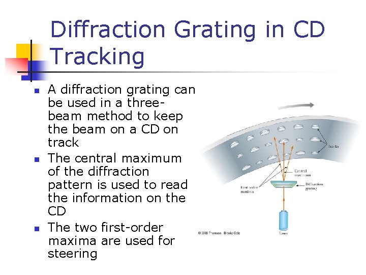 Diffraction Grating in CD Tracking n n n A diffraction grating can be used