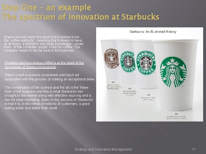 Step One – an example The spectrum of innovation at Starbucks had made the