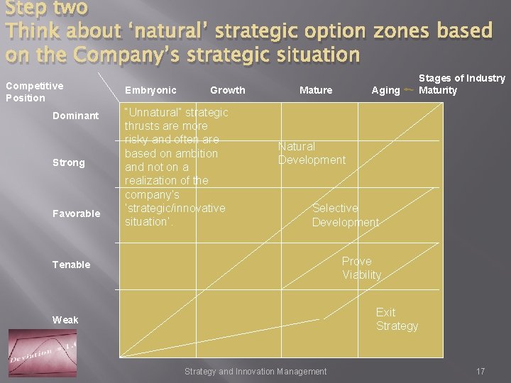 Step two Think about ‘natural’ strategic option zones based on the Company’s strategic situation