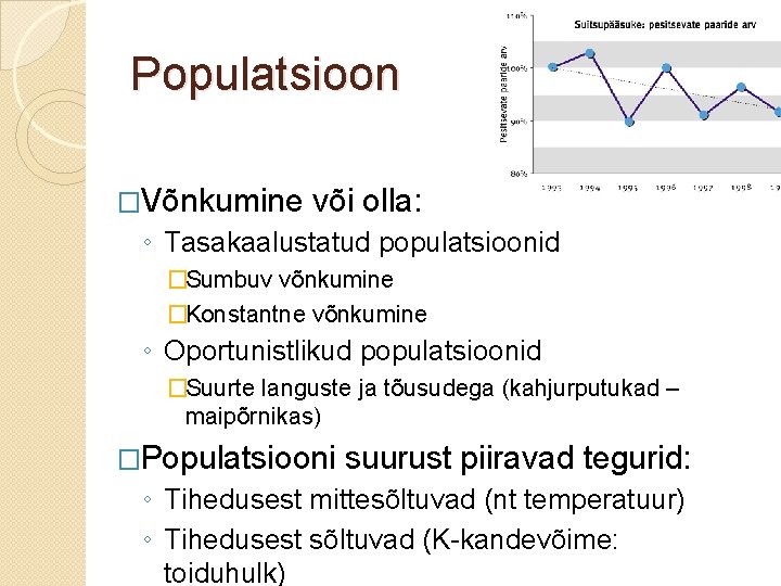 Populatsioon �Võnkumine või olla: ◦ Tasakaalustatud populatsioonid �Sumbuv võnkumine �Konstantne võnkumine ◦ Oportunistlikud populatsioonid