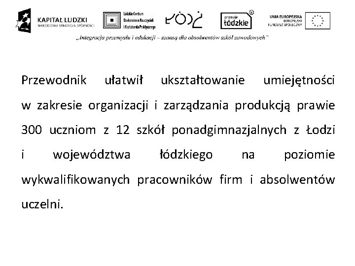 Przewodnik ułatwił ukształtowanie umiejętności w zakresie organizacji i zarządzania produkcją prawie 300 uczniom z Przewodnik ułatwił ukształtowanie umiejętności w zakresie organizacji i zarządzania produkcją prawie 300 uczniom z