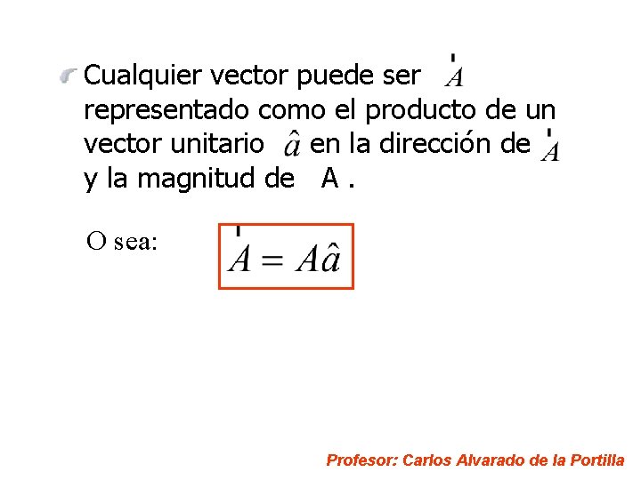 Cualquier vector puede ser representado como el producto de un vector unitario en la