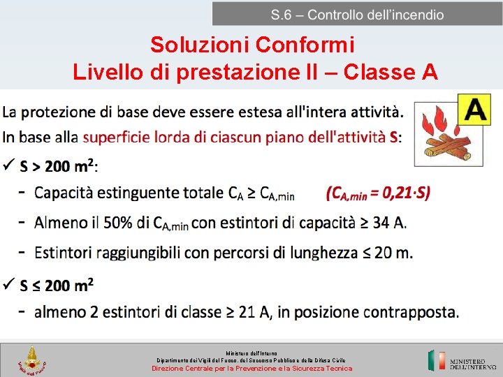 Soluzioni Conformi Livello di prestazione II – Classe A Ministero dell’Interno Dipartimento dei Vigili