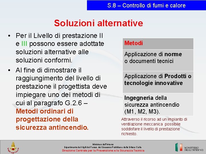 S. 8 – Controllo di fumi e calore Soluzioni alternative • Per il Livello