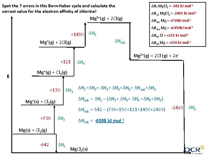 Spot the 7 errors in this Born-Haber cycle and calculate the correct value for Spot the 7 errors in this Born-Haber cycle and calculate the correct value for