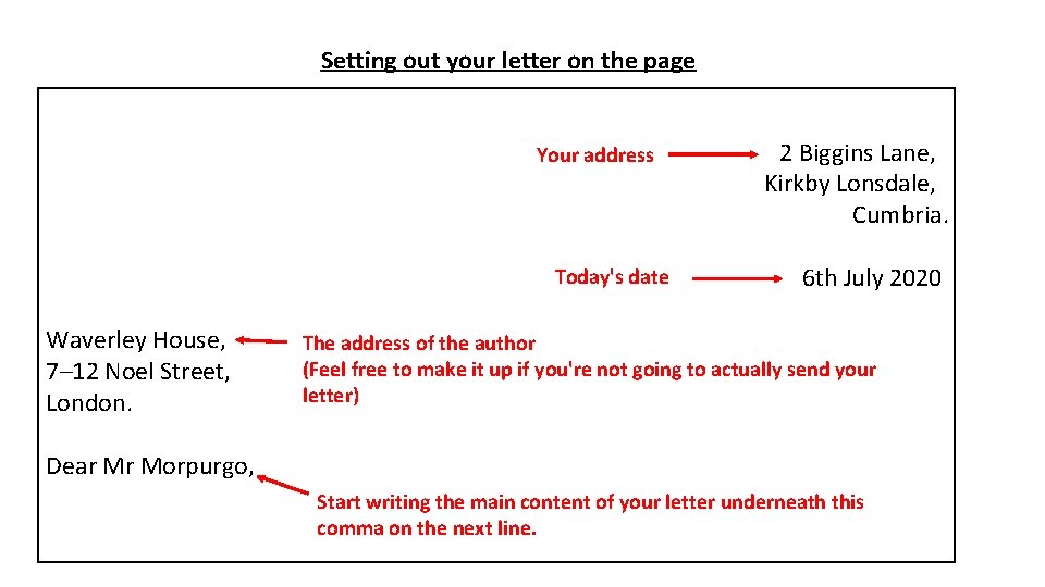 Setting out your letter on the page Your address Today's date Waverley House, 7– Setting out your letter on the page Your address Today's date Waverley House, 7–
