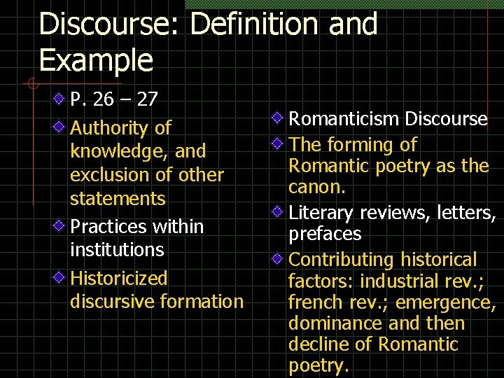 Discourse: Definition and Example P. 26 – 27 Authority of knowledge, and exclusion of Discourse: Definition and Example P. 26 – 27 Authority of knowledge, and exclusion of