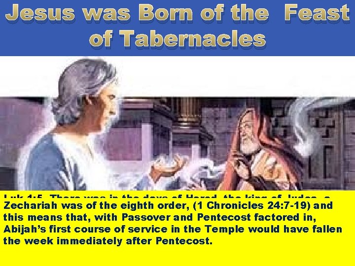 Jesus was Born of the Feast of Tabernacles Luk 1: 5 1: 7 There