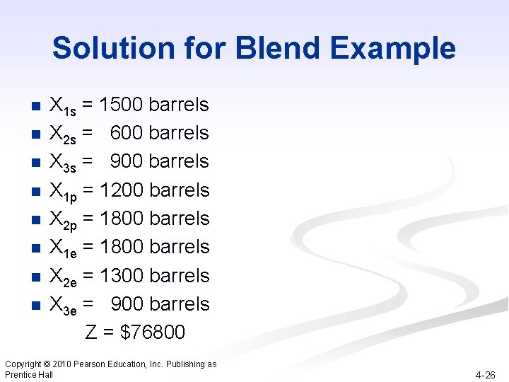 Solution for Blend Example n n n n X 1 s = 1500 barrels