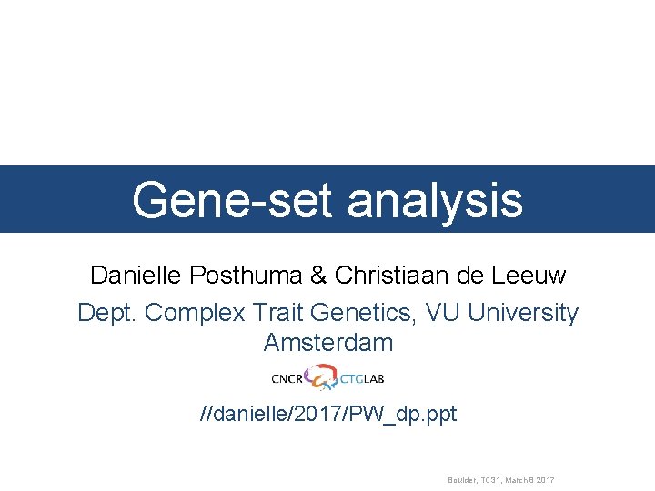 Gene-set analysis Danielle Posthuma & Christiaan de Leeuw Dept. Complex Trait Genetics, VU University