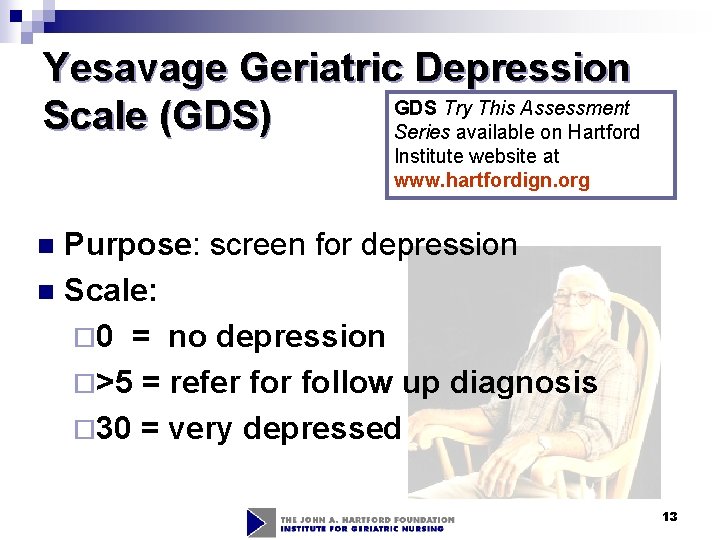 Yesavage Geriatric Depression GDS Try This Assessment Scale (GDS) Series available on Hartford Institute Yesavage Geriatric Depression GDS Try This Assessment Scale (GDS) Series available on Hartford Institute