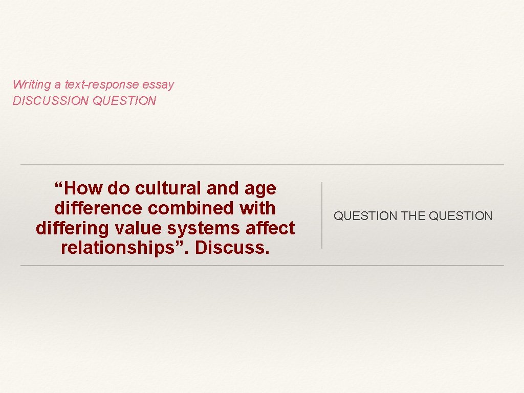 Writing a text-response essay DISCUSSION QUESTION “How do cultural and age difference combined with