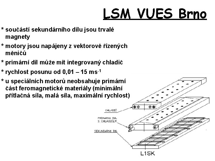 LSM VUES Brno * součástí sekundárního dílu jsou trvalé magnety * motory jsou napájeny