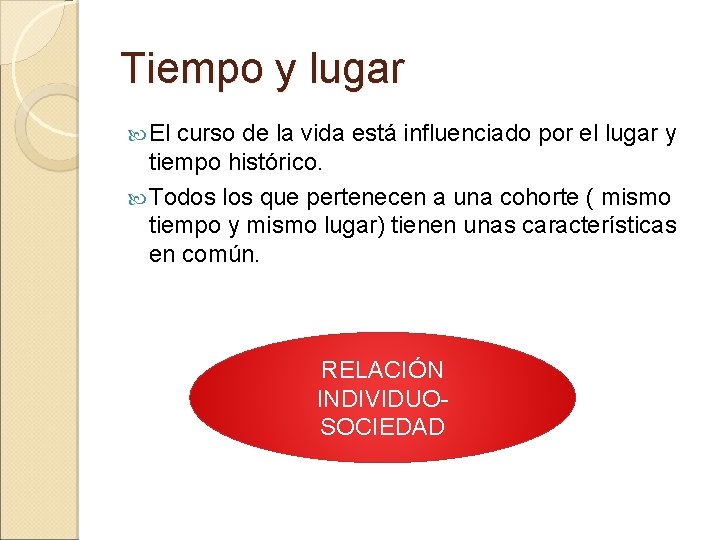 Tiempo y lugar El curso de la vida está influenciado por el lugar y Tiempo y lugar El curso de la vida está influenciado por el lugar y