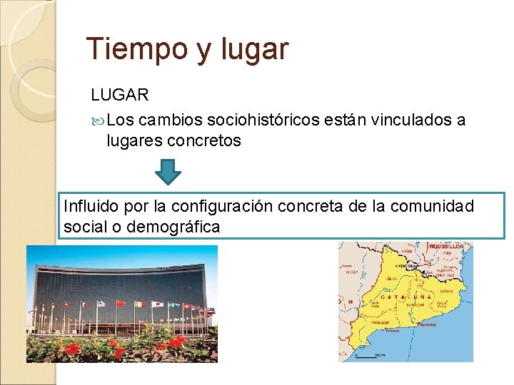 Tiempo y lugar LUGAR Los cambios sociohistóricos están vinculados a lugares concretos Influido por Tiempo y lugar LUGAR Los cambios sociohistóricos están vinculados a lugares concretos Influido por