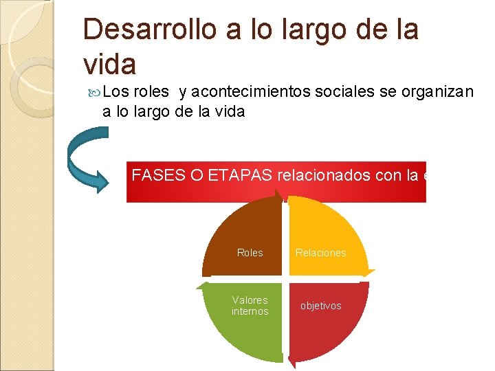 Desarrollo a lo largo de la vida Los roles y acontecimientos sociales se organizan Desarrollo a lo largo de la vida Los roles y acontecimientos sociales se organizan