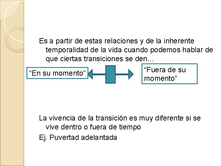 Es a partir de estas relaciones y de la inherente temporalidad de la vida Es a partir de estas relaciones y de la inherente temporalidad de la vida