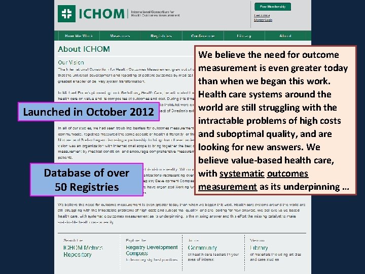 Launched in October 2012 Database of over 50 Registries We believe the need for